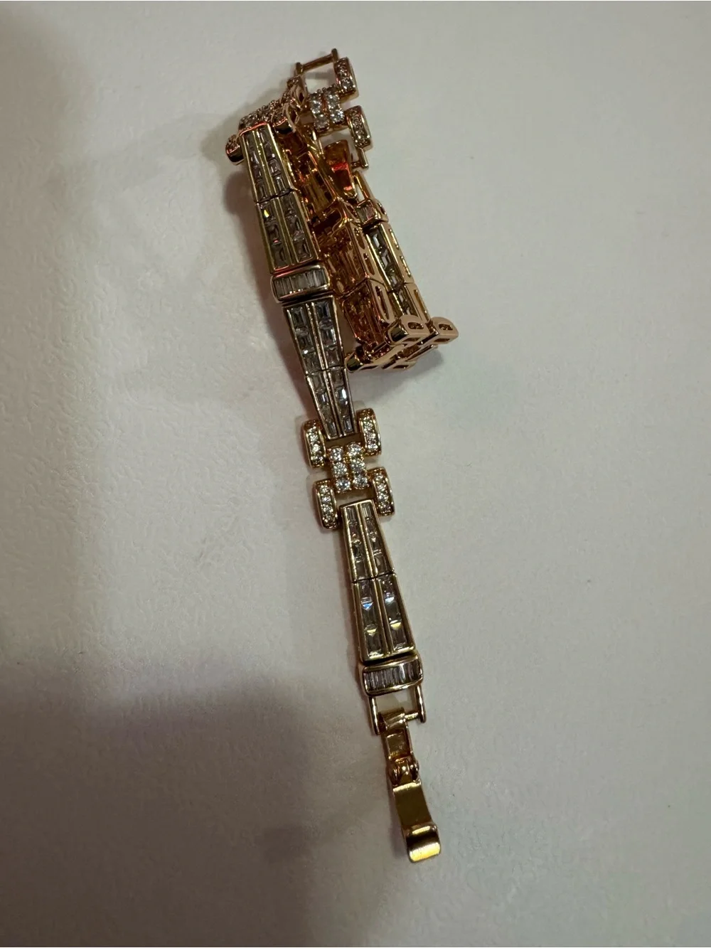 Gold Crystal Link Bracelet for Women - Sparkling Baguette Design